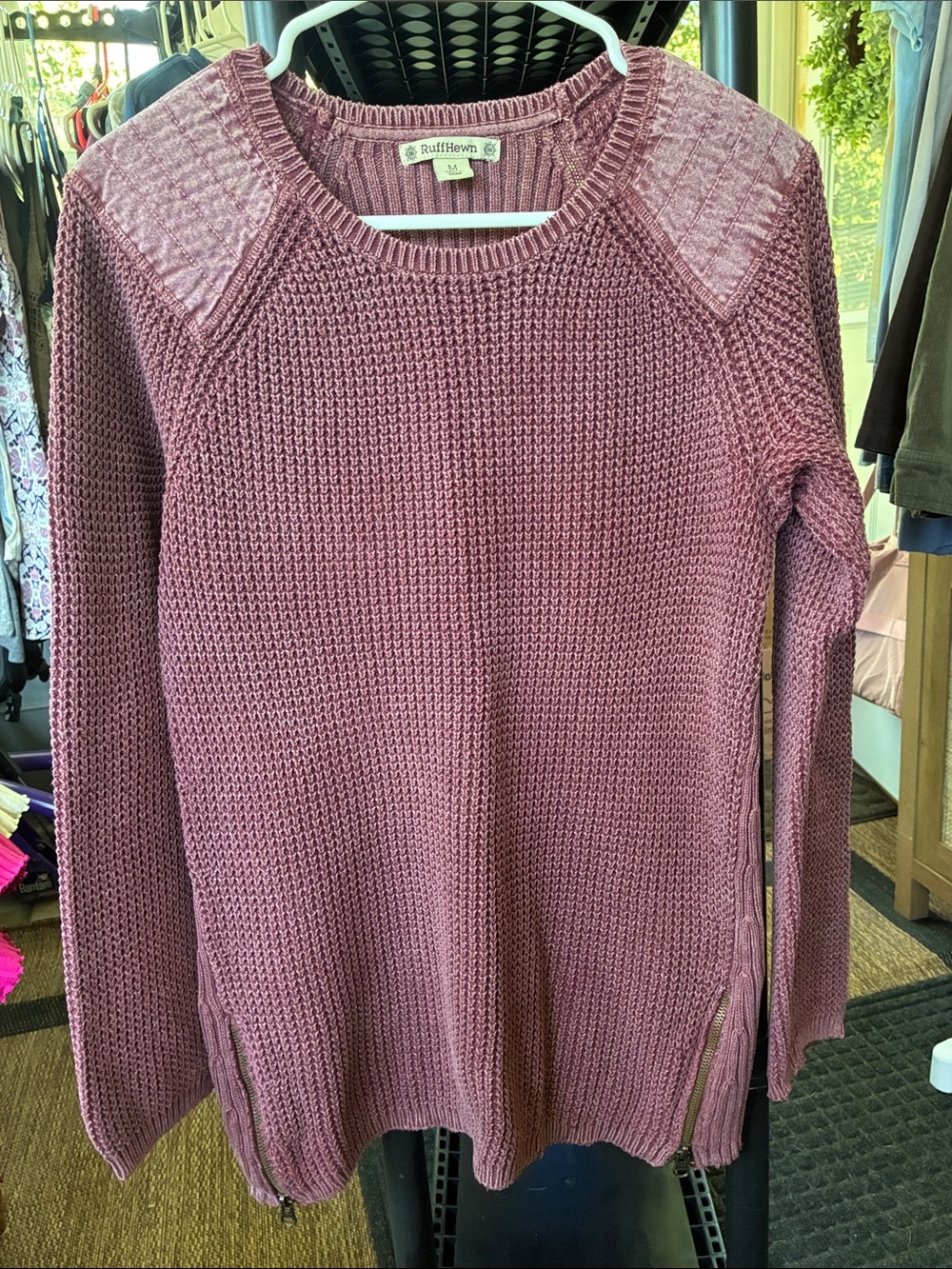 Ruff Hewn Dusty Rose Knit Crewneck Sweater with Side Zippers